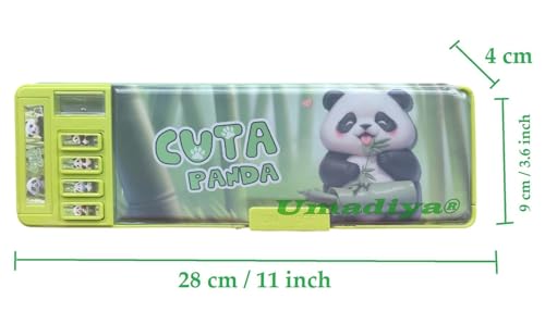 Image of Plastic Multifunctional Panda Password Lock Double Sided Compass Box for Kids,Pencil Box for Boy & Girl,Aesthetic Stationary Items,Panda Theme Pencil Case Return Gifts for Kids(Green)