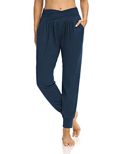 DIBAOLONG Womens Yoga Sweatpants Loose Workout Harem Joggers Casual Comfy Lounge Pajama Pants with Pockets Navy M