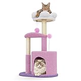 MoNiBloom 33' Flower Cat Tower, Cute Cat Activity Tree with Scratching Post for Indoor Kittens, Cozy Condo & Plush Perches, Purple