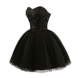 SKUDPN Black Short Prom Dresses Strapless Lace Tulle Puffy A-Line Cocktail Quinceanera Dresses for Juniors Homecoming Dresses