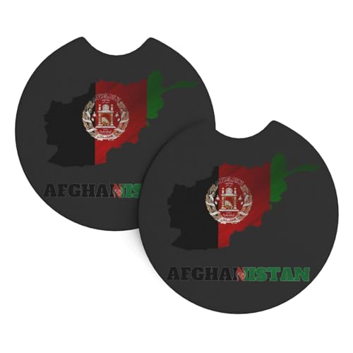 Lot De 2 De Verre Universels Carte du Drapeau Afghan De L'Afghanistan Lot De 2 Tapis De Porte-Gobelet Absorbant Antidérapants Dessous De Verre, pour Tous Les Véhicules, Faire La Fête, 6.9cm