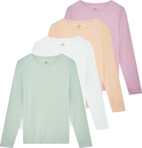 Real Essentials 4 Pack: Women's Cotton Classic-Fit Long-Sleeve Crewneck T-Shirt (Available in Plus Size)
