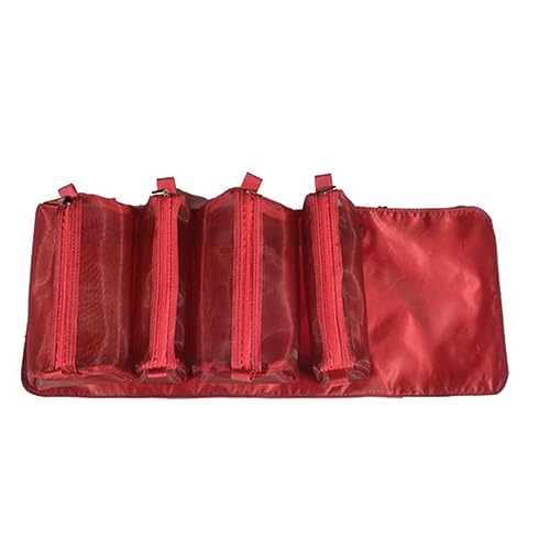 UMMEI Sac De Maquillage Amovible 4 en 1, Sac De Toilette Pliable Portable en Maille Transparente, Sac De Rangement Cosmétique De Voyage,Rouge,55cm
