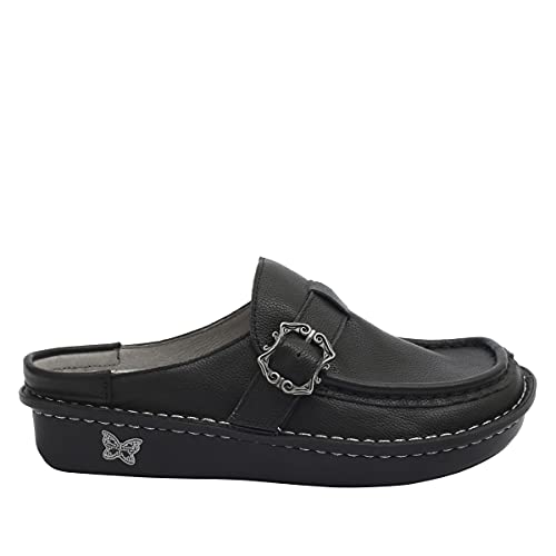 Image of Alegria Women's Brigid Leather Moc Toe Open Back Clog with Heel Cup