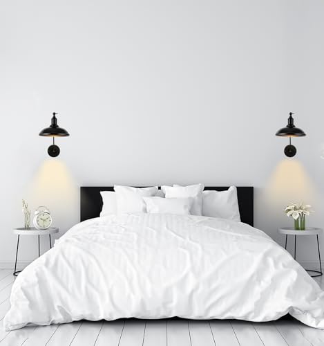 Image of Black Wireless Battery Operated Wall sconces 9.5 inch, Wall sconces Set of Two Battery Powered Wall Sconce with Remote Control, Adjustable Black Wall Sconce for Bedroom Hallway Living Room
