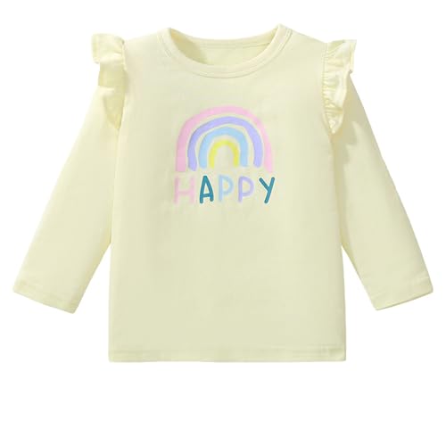 Image of Toddler Girls 2-Pack Long Sleeve T-Shirts Casual Graphic Cotton Tee Shirts (US, Age, 2 Years, Yellow /White)