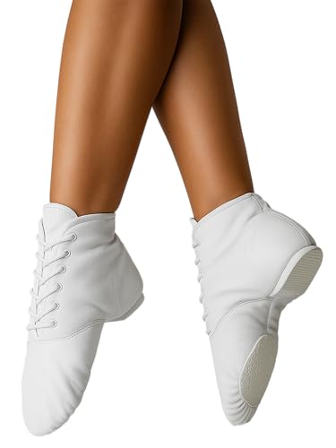 Diamant Gardeschuhe in weiß Leder mit geteilter Gummisohle Turniertauglicher Garde-, Show- & Jazztanzstiefel (Weiß, EU Schuhgrößensystem, Erwachsene, Numerisch, M, 45)