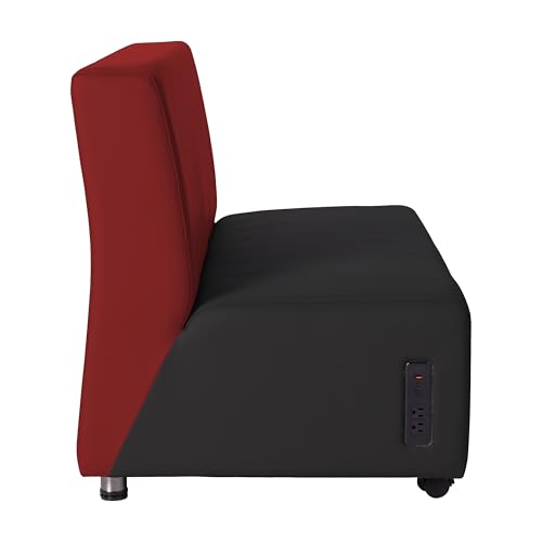 Image of FDP Pro Series Upholstered Armless Mobile Sofa with Tech Outlet, USB Charging and Locking Casters for Portability Commercial Seating for Hotel Lobby, Office, Restaurant, Waiting Room - Black /Crimson