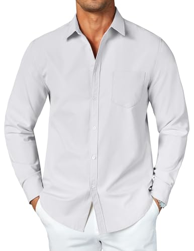 COOFANDY Men's Button Down Long Sleeve Dress Shirt Business Casual Untucked Regular Fit Fashion Button Up Shirts White M