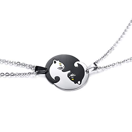 gazechimp 2pcs Aço Inoxidável Dele E Dela Yin Yang Colar De Pingente De Gato De Estimação
