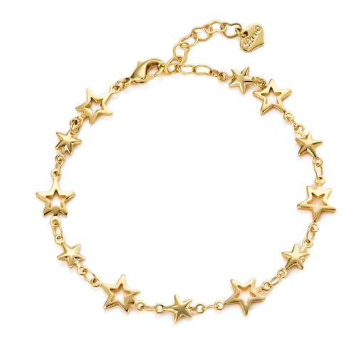 Cicy Bell 18k Gold Plated Bracelets for Women Trendy Dainty Stackable Square Star Wave Bamboo Curb Snake Heart Paperclip Figaro Mirror Chain Link Bracelet Sets Minimalism Accessories Gifts