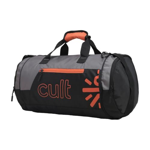 Image of Cultsport 35L Gym /Duffle Bag for Men & Women | Water-Resistant Sports Travel Bag with Shoe Compartment, Adjustable Shoulder Strap, Side Pocket & Spacious Main Storage - Grey Orange