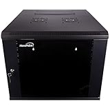 NavePoint Gabinete de red 9U de montaje en pared para equipos informáticos de 19 pulgadas, A/V con puerta de vidrio y paneles laterales extraíbles, cerraduras, 2 ventiladores, profundidad de 600 mm