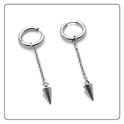 Punk Rock Stainless Steel Cone Circle Hoop Earrings Long Chain Drop Dangle Earrings3
