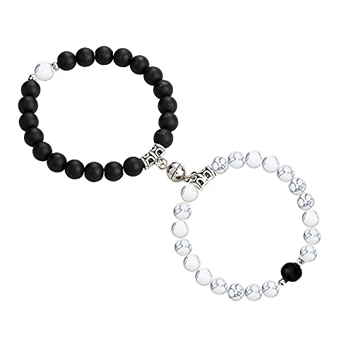 RUIZHEN Magnetic Couples Bracelets for Women Men Mutual Attraction Relationship Matching Friendship Stretch Bracelet for Him and Her (A:black & white)