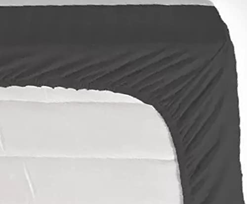 Image of KAWI Satin Cotton 210 TC Striped Elastic Fitted Bedsheet Queen Size (78X72XUp To 6 Inches Mattress)-Black Color