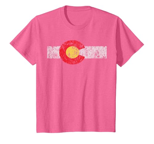 Distressed Colorado State Flag Tshirt Denver Co Patriotic T-Shirt, Youth, Pink Heather, Medium