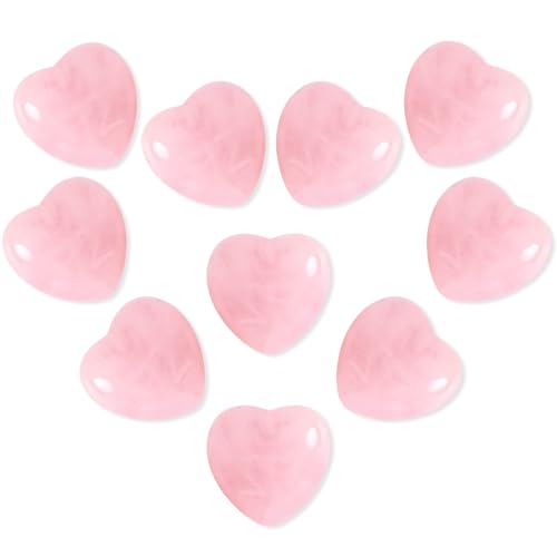 ueslwser 10Pcs Rose Quartz Crystals Healing Crystals Rose Quartz Crystal Heart Worry Stone for Anxiety Relief Crystal Gifts for Women Valentines Day or Graduation Ceremon