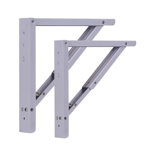 Image of Compal Magic Folding Shelf Table Brackets, Max Load 286 lbs (130 kg) Folding Shelf Table Hinge Wall Mounted, Heavy Duty Powder Coated Steel Collapsible Shelf Bracket, (20 inches)