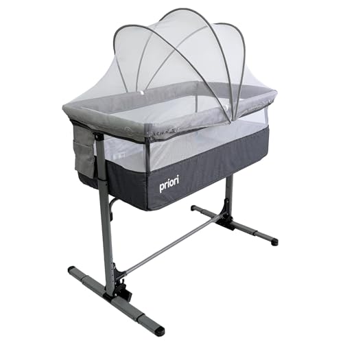 Priori Baby Turin Cuna Colecho 3 en 1 para Bebé – Plegable con Altura Ajustable, Base Mecedora, Mosquitera, Ruedas con Freno, Bolsa de Transporte y Correa de Cama, 0-9 Meses hasta 10 kg