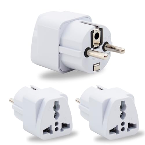 Image of Hi-PLASST India to Europe (Pack of 3) Converter Plug, Germany Travel Adapter Type E /Type-F Universal Socket with Schuko Pin Power Plug, 2pin to 3pin South Korea • France • Europe • Russia