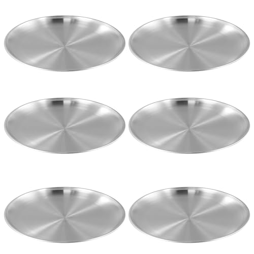 6 Pcs edelstahl Teller 26cm, Campinggeschirr BPA frei, Verdickt, Unbreakable, 304 Metallplatte Stahlplatte, Camping Geschirr Set 6 Personen, Unterteller Rund Picknick Küche Party Barbecue Fleisch Dish