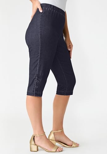 Roaman's Women's Plus Size Plus Size Comfort Stretch Button Detail Capri Jean - 22 W, Indigo Wash3