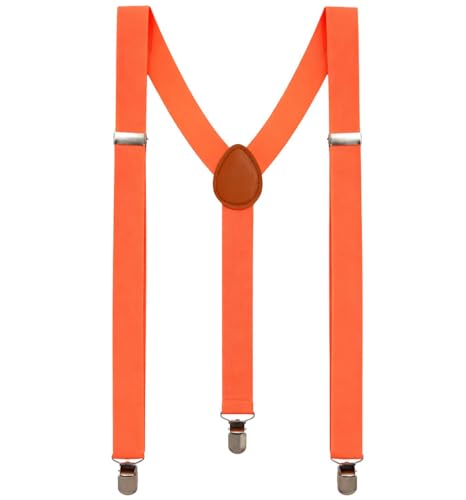 MDSTYLE Suspenders for Men Women Boys - Adjustable Y-Back with 3 Heavy Duty Clips for Wedding Formal Tuxedo Jeans and Costume (Orange)