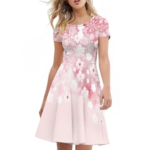 Image of AFPANQZ Womens Casual Summer Lightweight Vintage Dress Short Sleeve Midi Dress Knee-Long Luxury Formal Dress