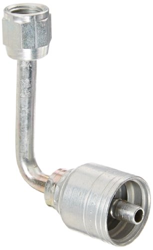 Image of Aeroquip 1AA4FJC4 Carbon Steel Global TTC (Thru the Cover) Crimp Hose Fitting Female JIC Swivel, 90 Degree Long Drop Elbow, 1 /4 inch Hose ID, 7 /16 inch - 20 Thread