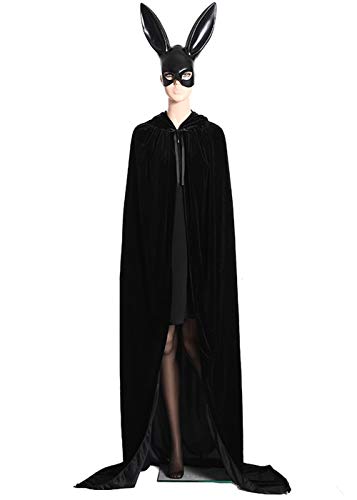 ALIZIWAY Hooded Cloak Full Long Velvet Cape for Halloween Cosplay Costume Cloak Black 07BXXL