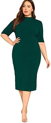 Floerns Women's Short Sleeve Plus Size Solid Bodycon Business Pencil Dress Green Pure 2XL
