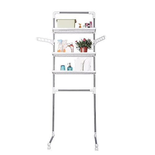 Hershii トイレ収納ラック トイレ上ラック トイレ用品 トイレ収納 すき間収納 小物収納 壁に寄せて 棚 ステンレス巻きパイプ ハンガーバー付き 省スペース 簡単設置 空間活用 スリムタイプ(3段式) (60*56*175cm)