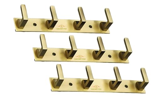 Image of Heavy Duty L Type Stainless Steel Cloth Hanger Suitable for Bathroom Bedroom Kitchen Wall Hook Rail Hanging Scarf Coat Keys Tie, Towel, Robe Hanger (Pack of 3, 4 Pin Antique)