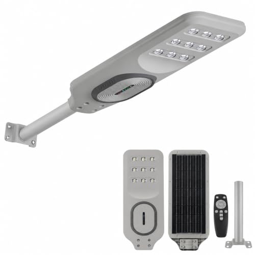 Image of XERGY 300W Solar Street Light with Remote & Metal Arm, 5000mAh Battery, Motion Sensor, Commercial Grade, Battery Display, Outdoor Waterproof Security Light for Street, Garden Large Size-23x9.5 inch