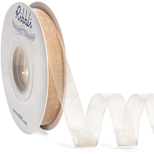 Ribbli Champagne Organza Ribbon,1/2 Inches x Continuous 50 Yard, Champagne Sheer Ribbon for Gift Wrapping,Cookie Wrapping,Wedding Decoration,All Crafting and Sewing