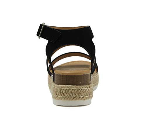 Image of Soda BRYCE-2 Kids /Children /Girls Open Toe Two Bands Espadrille Jute Platform Wedge Casual Fashion Flatform Sandals with Buckle Ankle Strap