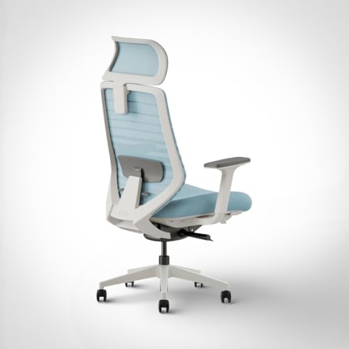 Image of Model 11 Ergonomic Chair with Headrest | Italian Donati Tilt, Breathable Mesh, Seat Depth, Lumbar & Tension Adjustment | Adjustable Armrests & WFH Chair | Blue | Nylon | 7-Year Warranty