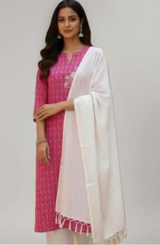 Image of Women Three Piece Kurta Set with Dupatta and Pant Modern Ethnic Design for Office and Traditional Occasions