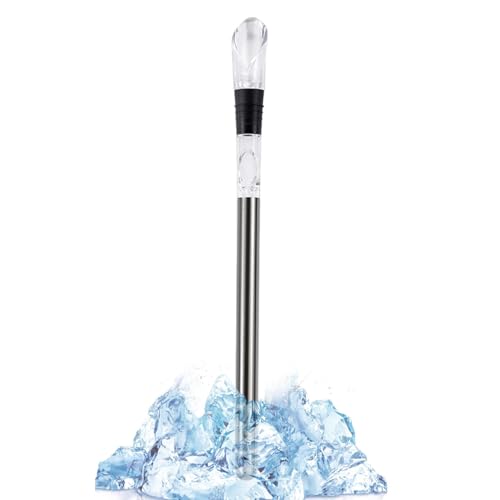 Enfriador de vino, enfriador de botellas de vino, barra enfriadora de vino 3 en 1 de acero inoxidable para enfriar, verter y ventilar durante más tiempo accesorios de cata de vino