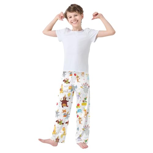 Happy Birthday Elephant Zebra Boys Long Pants Soft Trousers Elastic Waist Kids Lounge Bottoms with Pockets S-XL2