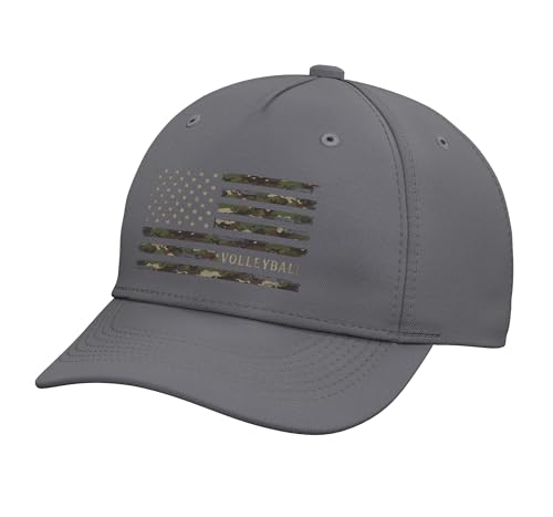 Camo Volleyball Camourflage USA Flag Player Coach Adjustable Printed Baseball Hat, Slate Grey