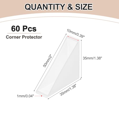 Image of uxcell 60Pcs Triangle Glass Corner Protector, 0.39 x 1.38 Inch Plastic Glass Table Corner Protector Transport Corner Guard for Glass, Ceramics, Wood, and Steel(Right Angle, Clear)