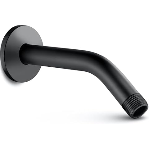 Cobbe Shower Arm with Flange and Teflon Tape, 6-Inches Wall Mounted Shower Pipe Arm Extension for Fixed Shower Head, Matte Black Cover