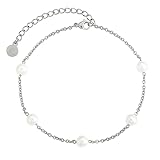 Skcess Tobillera para niña, acero inoxidable, perla para el pie, para mujer, verano, descalza, playa, oro/plata para mujer, Acero inoxidable, Sin circonita
