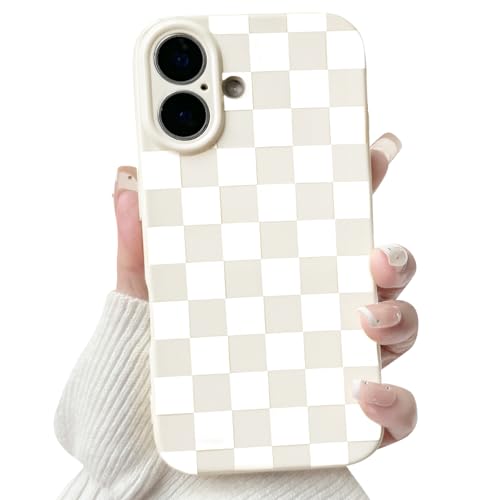 NITITOP Compatible for iPhone 17 Case Cute Aesthetic Checkerboard Checkered Pattern for Women Girl Trendy Slim Fit TPU Silicone Shockproof Full Camera Protection Cover - White