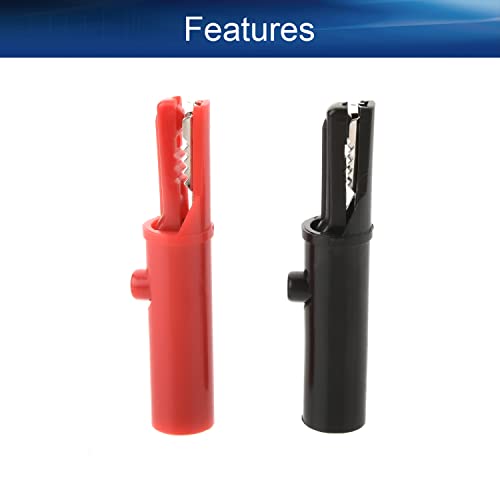 Image of Heyiarbeit 2pcs Push Button Interface Alligator Clip with 4mm /0.16 inch Diameter Insulated Multimeter Test Electrical Mini Test Crocodile Clamp Clips Black Red