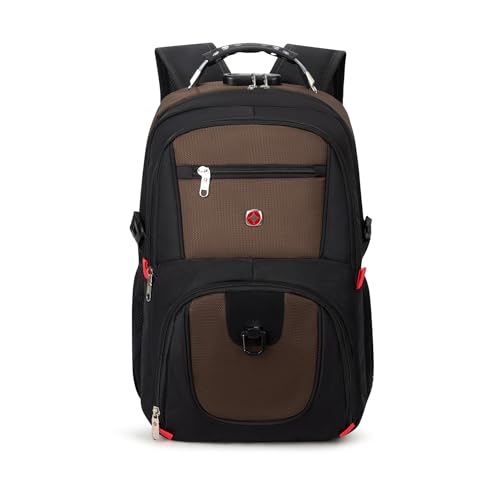 Mochila Unissex Notebook com Cadeado, Entrada para USB/Fone de ouvido e capa de Chuva - Trailblaze (Preto-Marrom)