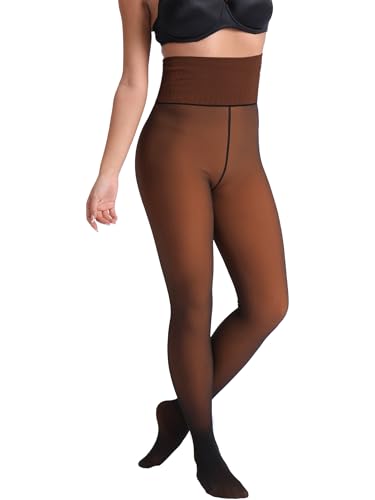 HONENNA High Waist Illusion Translucent Fleece Lined Tights, Winter Thermal Tights for Women, medias térmicas mujer