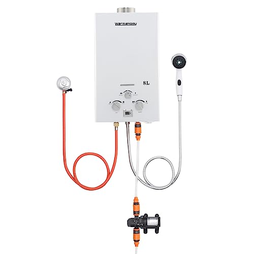 Warmiehomy 8L Portable Gas Water Heater Outdoor Camping Shower Propane Tankless Water Heater, for Outdoor Camping Shower RV Trip Horse Washing